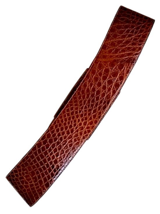 Vintage 90\'s Donna Karan NY Genuine American Alligator Belt M Cognac Wide Waist
